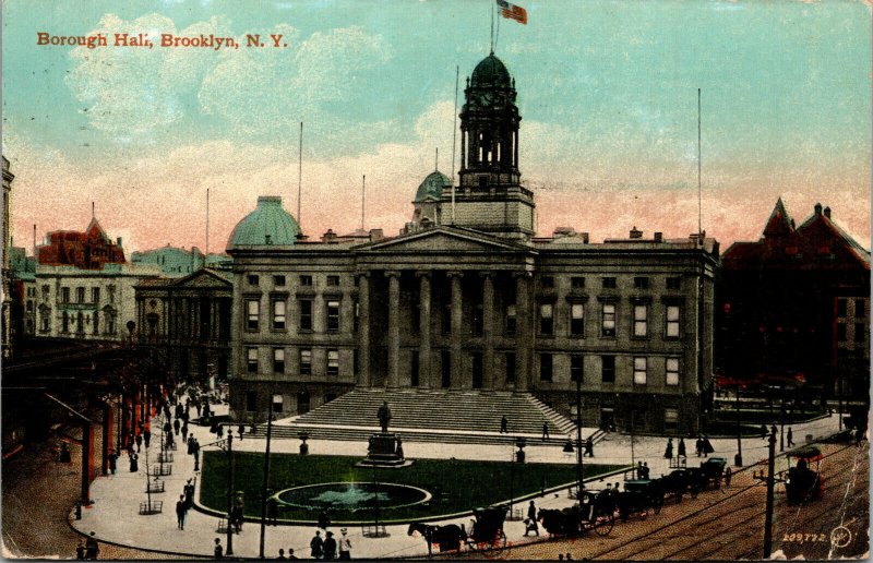 Vtg 1910s Borough Hall Brooklyn New York City NY Postcard