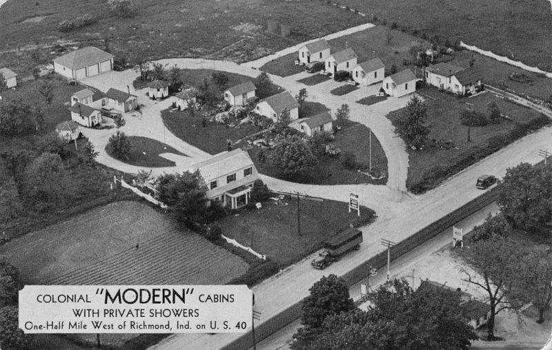 Richmond Indiana Colonial Modern Cabins Aerial View Vintage Postcard AA59414