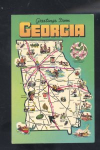 GREETINGS FROM GEORGIA STATE MAP VINTAGE POSTCARD