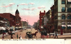 Vintage Postcard 1908 Douglas Street Looking East From 16th St. Omaha Nebraska