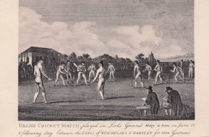 Winchester & Earl Of Darnley Old 1700s Cricket Match Painting Postcard