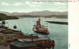 Vintage Postcard 1900's Day Line Steamer Albany Approaching Hudson New York N.Y.