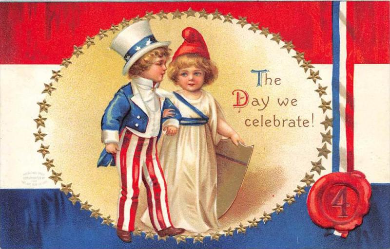 9160 The Day We Celebrate, Boy dressed like Uncle Sam with girl, July 4th