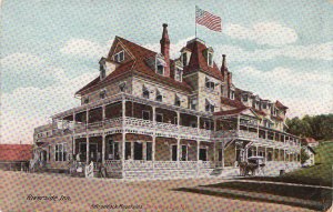 Postcard Riverside Inn Saranac Lake NY Adirondack Mts