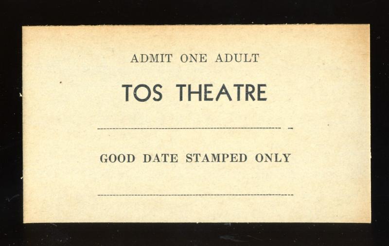 Vintage Tos Movie Theatre Ticket, Claxton, Georgia/GA, 1940's?