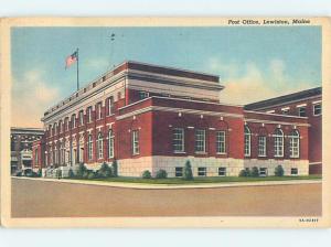 Linen POST OFFICE SCENE Lewiston Maine ME d8909