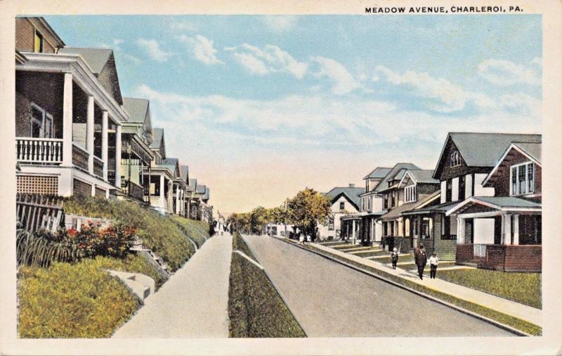 CHARLEROI PENNSYLVANIA~MEADOW AVENUE-ROBBINS PUBL POSTCARD 1920s 