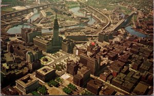 USA Aerial View of Downtown Cleveland Ohio Chrome Postcard C026