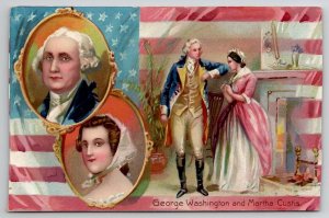 Patriotic George Washington And Martha Custis Portrait Tuck Postcard X26