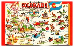 Postcard MAP Colorado Greetings Red Border