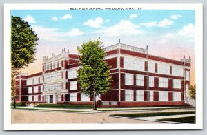 Waterloo Iowa~Panorama West High School On Corner~Vintage Linen Postcard