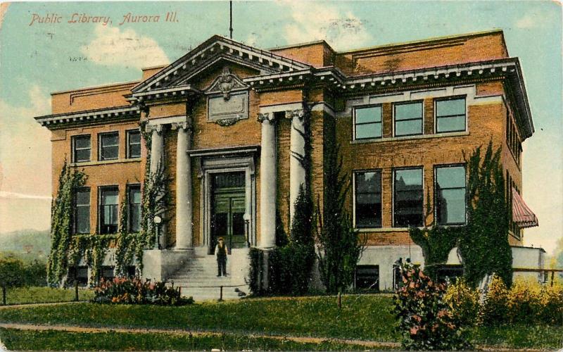 Postcard Aurora Illinois Public Library pm 1910