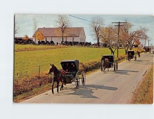 Postcard Mennonite Carriages At Church, Heart of Dutchland, Pennsylvania