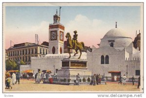 Statue Du Duc d'Orleans Et Mosquee Djama Djedid, Alger, Algeria, Africa, 1900...