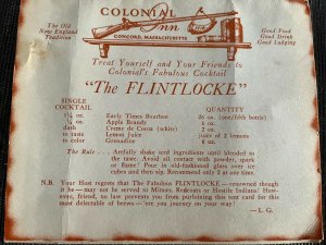 Colonial Inn Concord MA Cocktail Tent Card Sledge Hammer Village Forge Flintlock