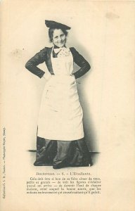 Ethnic French woman doctor student medical history vintage outfit Postcard