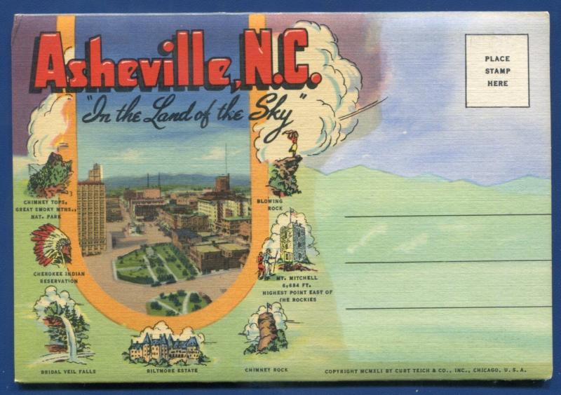 Asheville North Carolina nc Country Club Court House Haywood St postcard folder