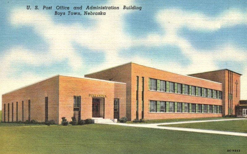 Vintage Postcard U. S. Post Office & Administration Building Boys Town Nebraska