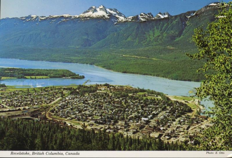 Revelstoke BC Aerial View Alpine City Of The Rockies Vintage Postcard D9