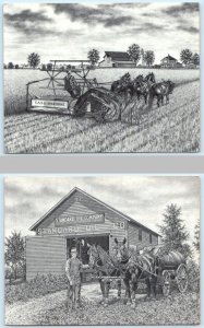 2 Postcards RANDY ROLFFS Artist Signed FARM SCENES Case Osborne Horses 4¼x5½