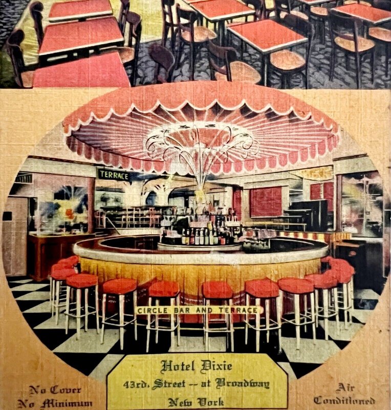 Hotel Dixie Bar Plantation Room New York City Broadway 1940s Postcard PCBG12B