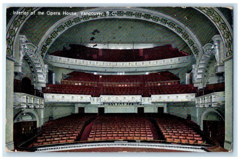 1910 Interior of the Opera House Vancouver British Columbia Canada Postcard