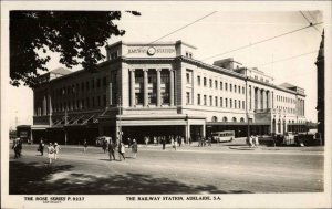 Adelaide Australia RR Train Station c1940 Real Photo Postcard