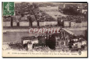 Old Postcard Lyon Cathedral and Place Lift The decision of the Tower of Fourv...