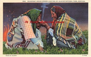 Native American Blackfeet Indian Women Smoking Cigarettes, Glacier National Park