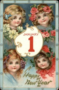 New Years Beautiful Children Gilt Embossed TUCK Jolly Years Vintage Postcard