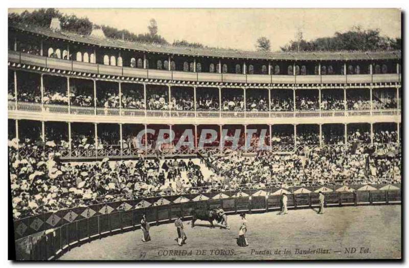 Old Postcard Sport Spain Bullfight Toro Taurus los Puestas Banderillas