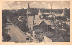 Delaware Ohio Looking West on William Street Bird's Eye View Vintage PC U1035