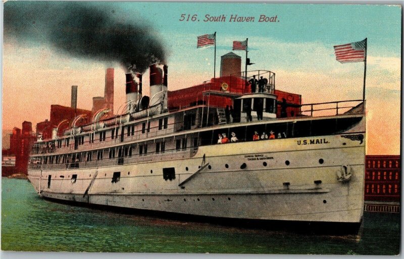 U.S. Mail Express Service Boat Chicago South Haven Vintage Postcard D73