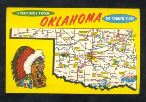 GREETINGS FROM OKLAHOMA STATE MAP POSTCARD