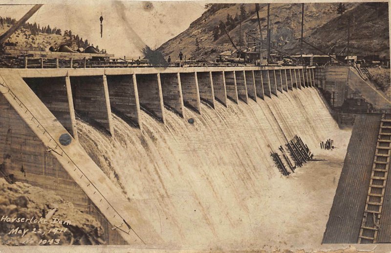 Hauserlake Montana c1908 RPPC Real Photo Postcard Hauserlake Dam Construction