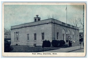 c1920 Post Office Exterior Building Charlotte Michigan Vintage Antique Postcard