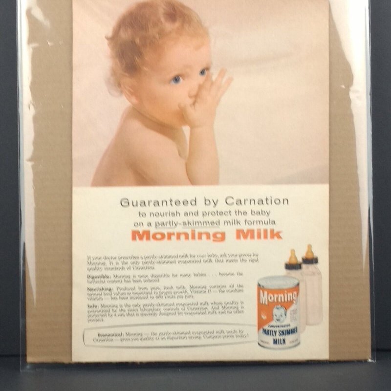 1959 Carnation Morning Milk Vintage Advertisement Baby Bottle Formula Print Art