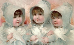 1892 Quaker Oats Cereal Lovely Three Sisters Triplets In Bonnets Trade Card F17