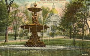 MA - Boston. Brewer Fountain, Boston Common with State House in Background