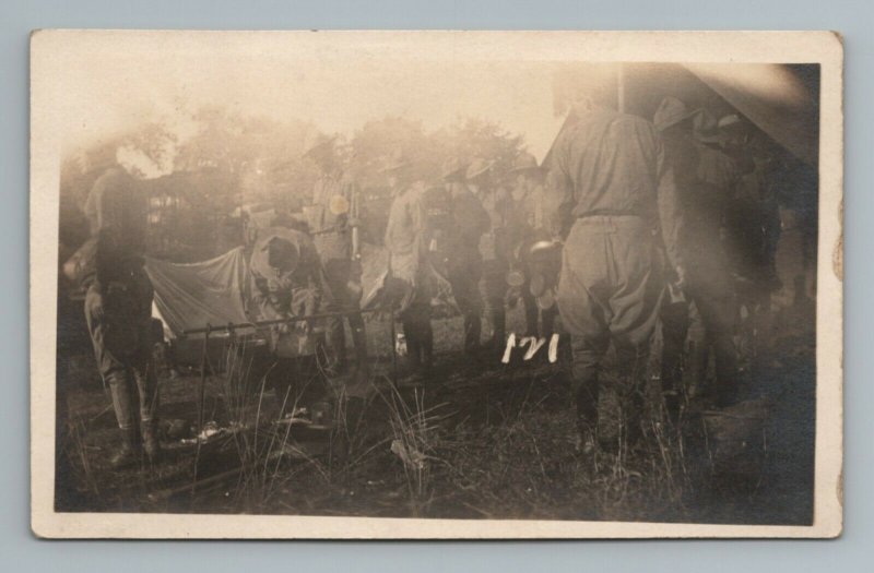 US Soldiers WWI WW1 Army Men Eating Chow Food RPPC Photo Postcard 