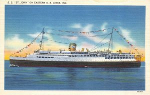 Eastern SS Lines   S.S. ST JOHN CRUISE SHIP   ca1940's Tichnor Linen Postcard