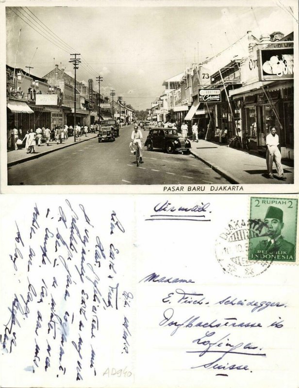 indonesia, JAVA JAKARTA, Pasar Baru, Cars Shops (1953) RPPC Postcard