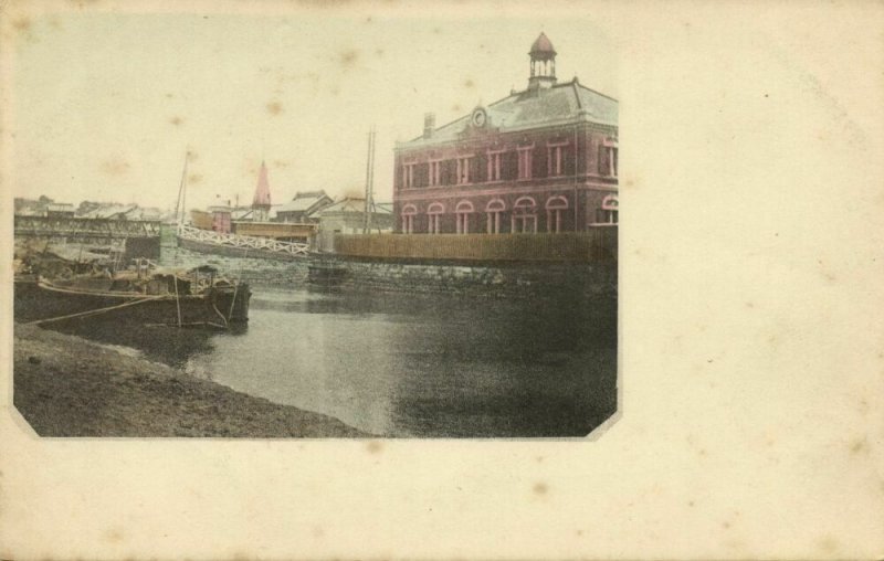 singapore, River Scene with Unknown Building (Customs ?) (1899) Postcard