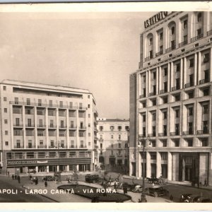 c1940s Naples, Italy RPPC Downtown Largo Carita Via Roma Street Scene Bank A336