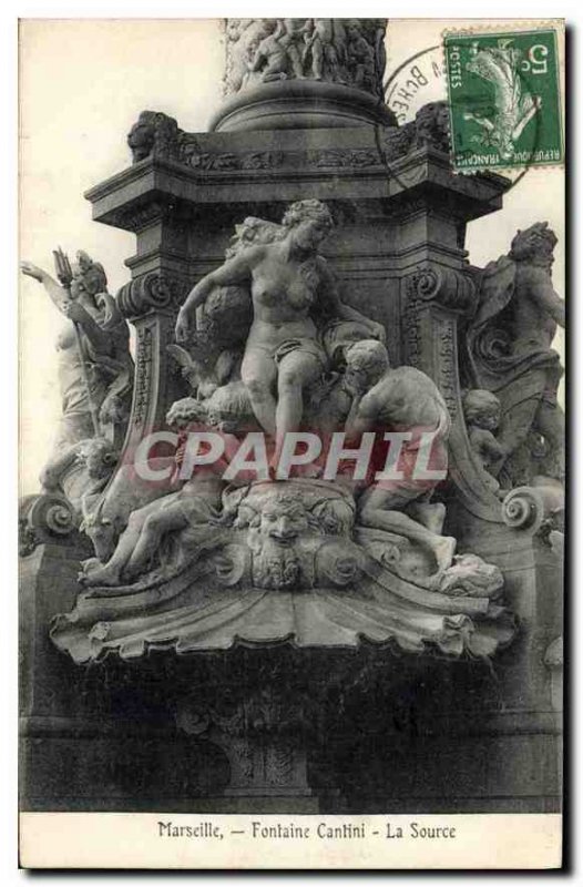 Old Postcard Marseille Cantini fountain The Source