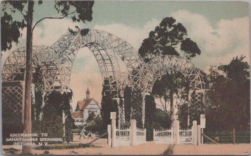 Postcard Entrance to Sanatorium Grounds Rotorua New Zealand