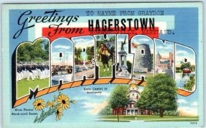 Large Letter Linen ~ HAGERSTOWN, MARYLAND MD  Vintage 1940s Tichnor Postcard