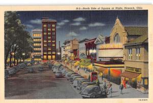 Newark Ohio North Side Square At Night Linen Antique Postcard K36054