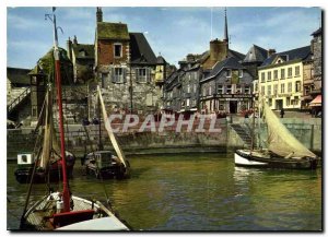 Modern Postcard Normandy France Honfleur Lieutenancy and Place Hamelin Boat