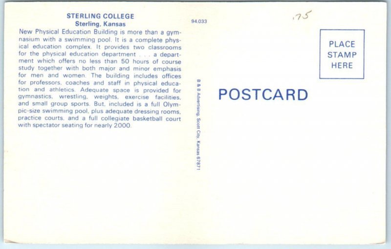 Postcard - New Physical Education Building, Sterling College - Sterling, Kansas